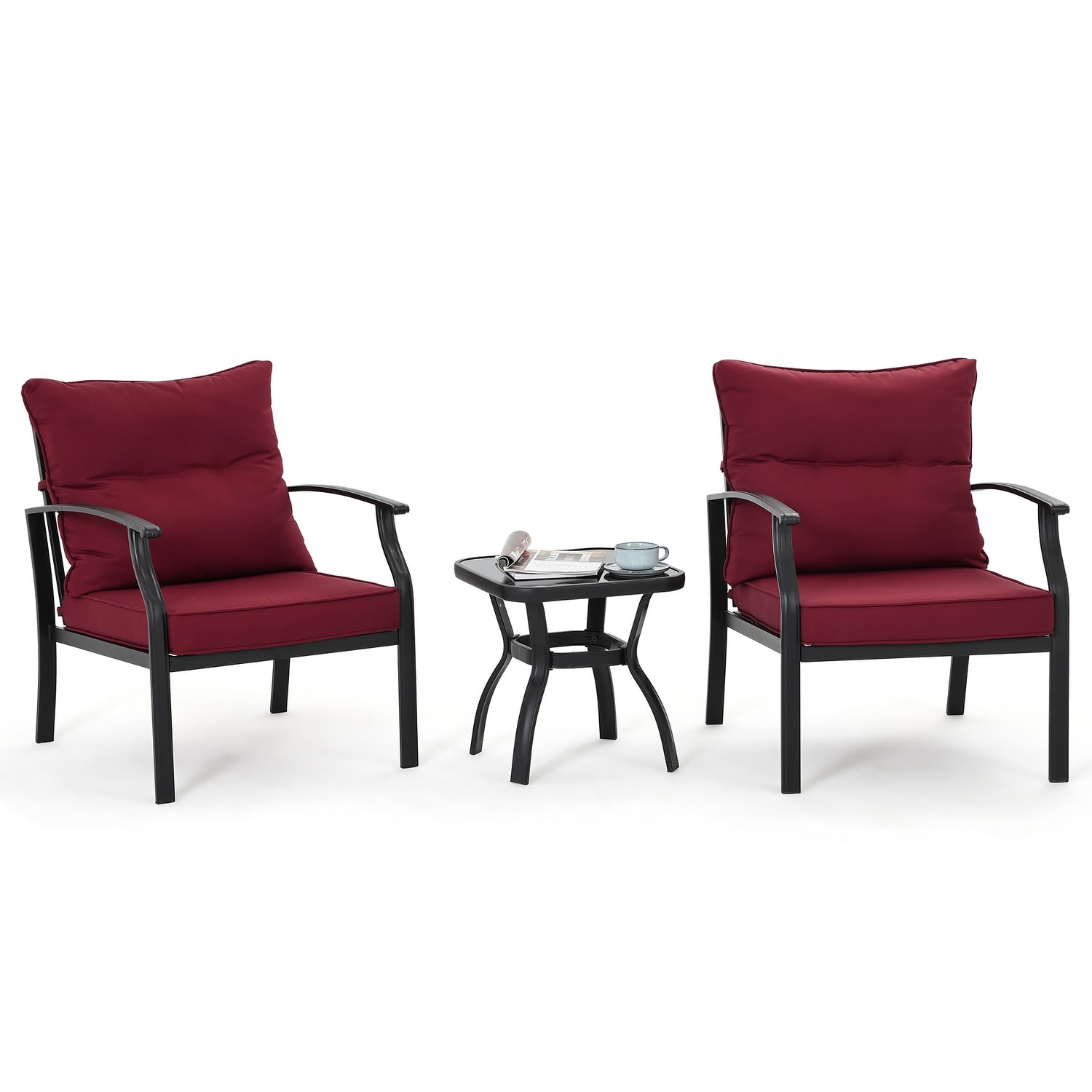 Red wrought store iron bistro set