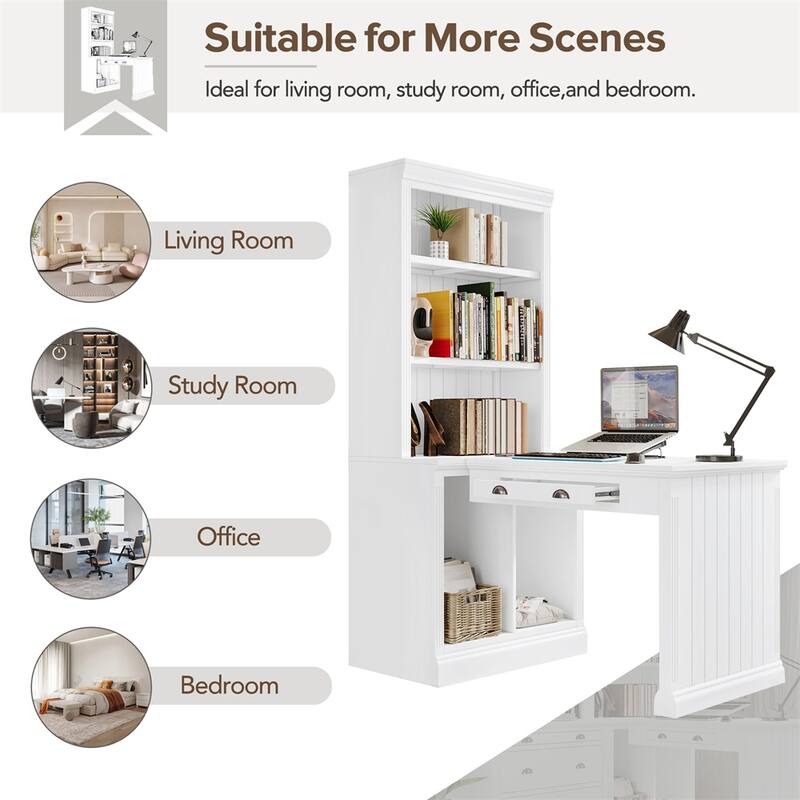 Modern Storage Bookcase with Study Desk and LED Lighting