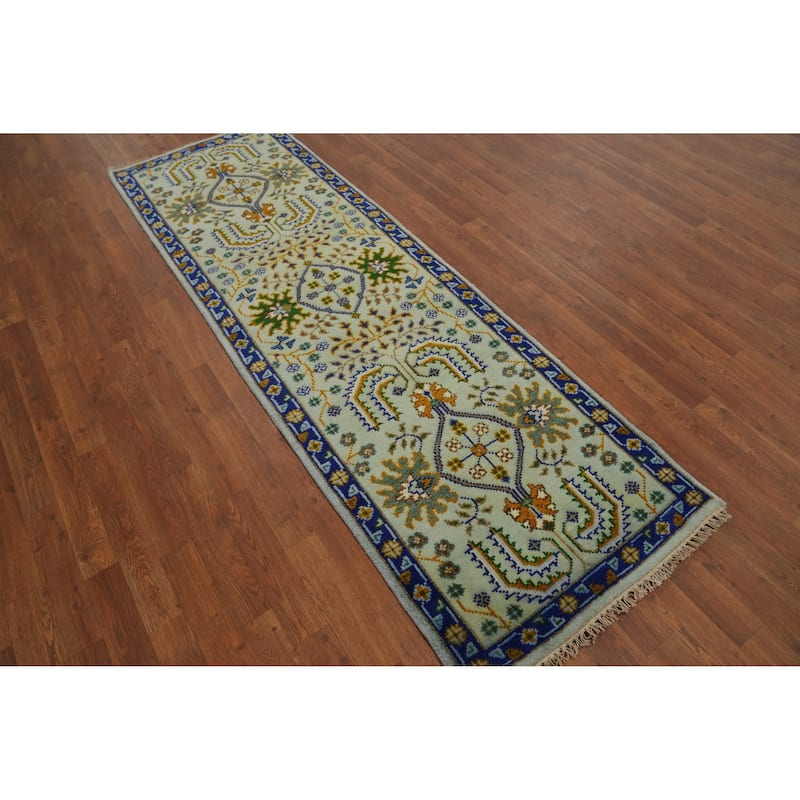 Hand Knotted Oriental 100% Wool Carpet Traditional All-Over Green Ziegler Runner Rug - 7' 11'' X 2' 6''