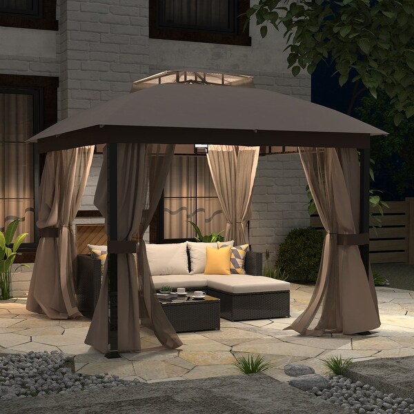 HSCW 10x10 Gazebo with Mosquito Netting and Privacy Curtain Outdoor Patio Gazebo. Opens flyout.