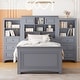 preview thumbnail 11 of 18, All-In-One Bookcase Bed Twin Size Platform Bed w/ Drawers and Shelves Twin - Grey