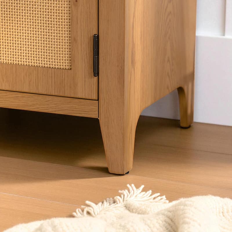 Arched Rattan Storage Cabinet with Doors and Adjustable Shelves, 63" Freestanding Pantry Cupboard.