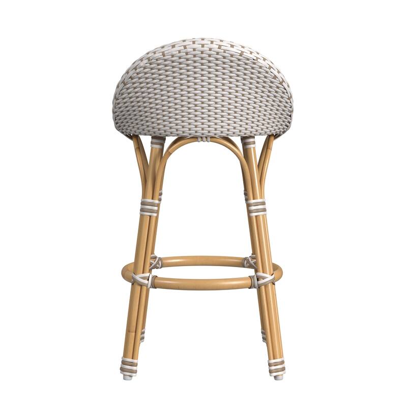 Tobias Outdoor Rattan and Metal Low Back Counter Stool