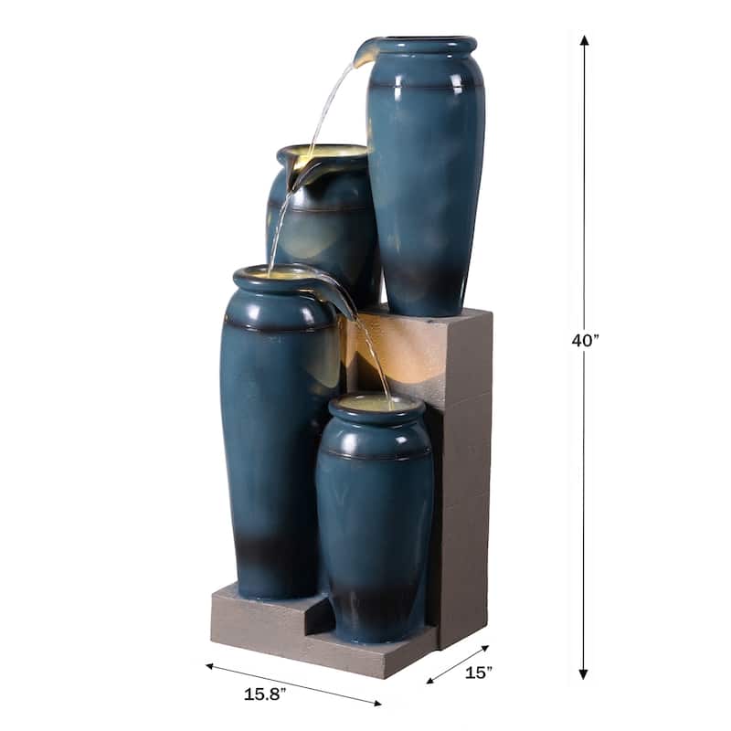 Multi Tiered LED Lighted Jug Outdoor Garden Water Fountain - 39.25"