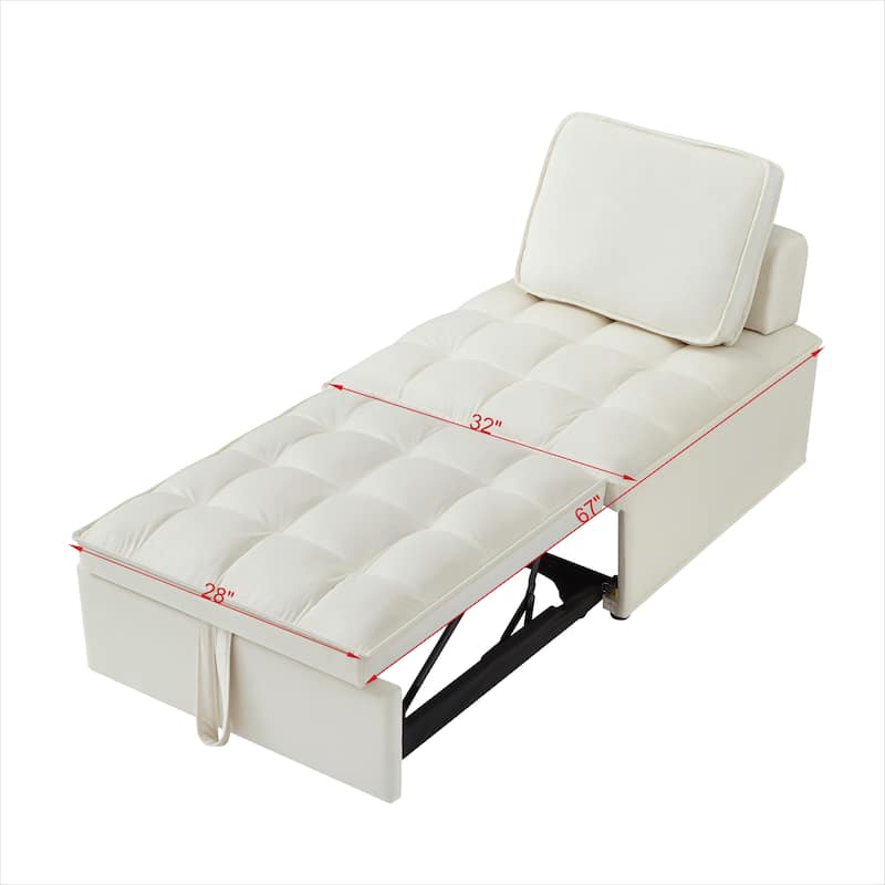 White Velvet Convertible Single Sofa Bed for Office & Living Room