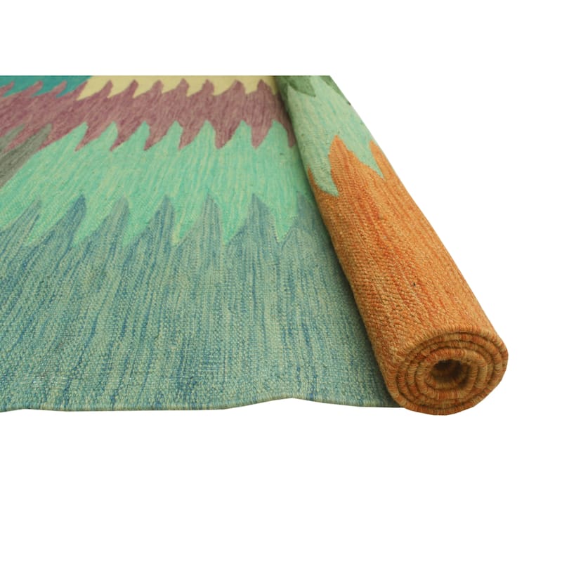 Hand-Woven Winchester Kilim Shenshah Rust/Green Rug - 8'6" x 9'9"
