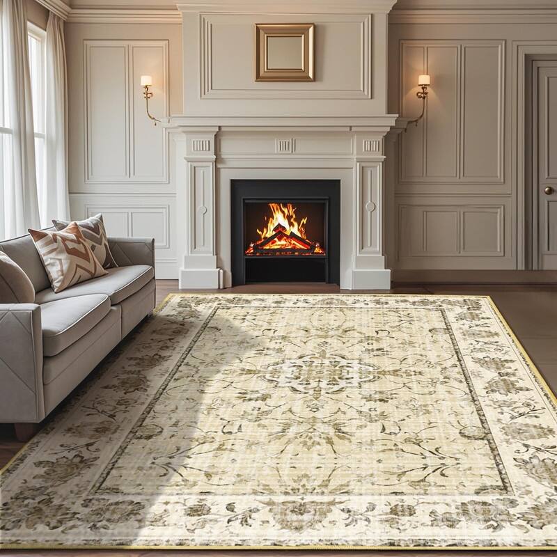 Vintage Boho Area Rugs Machine Washable Non Slip Living Room Rug - 8*10