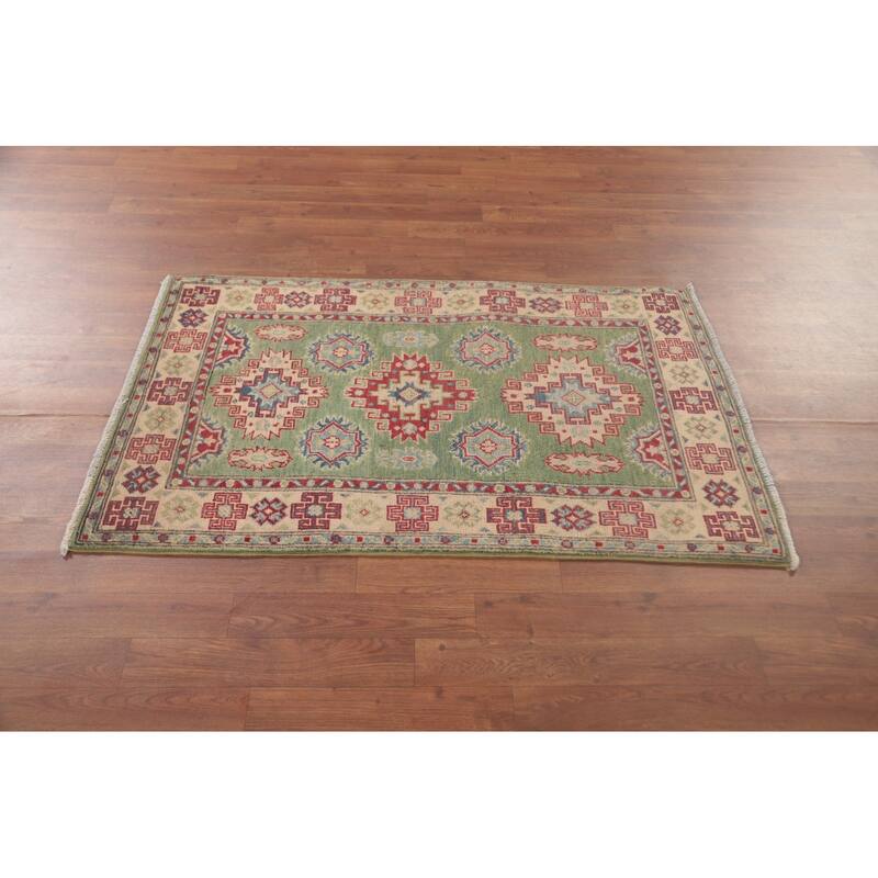 Green Kazak Oriental Foyer Rug Handmade Wool Carpet - 2'9" x 4'3"