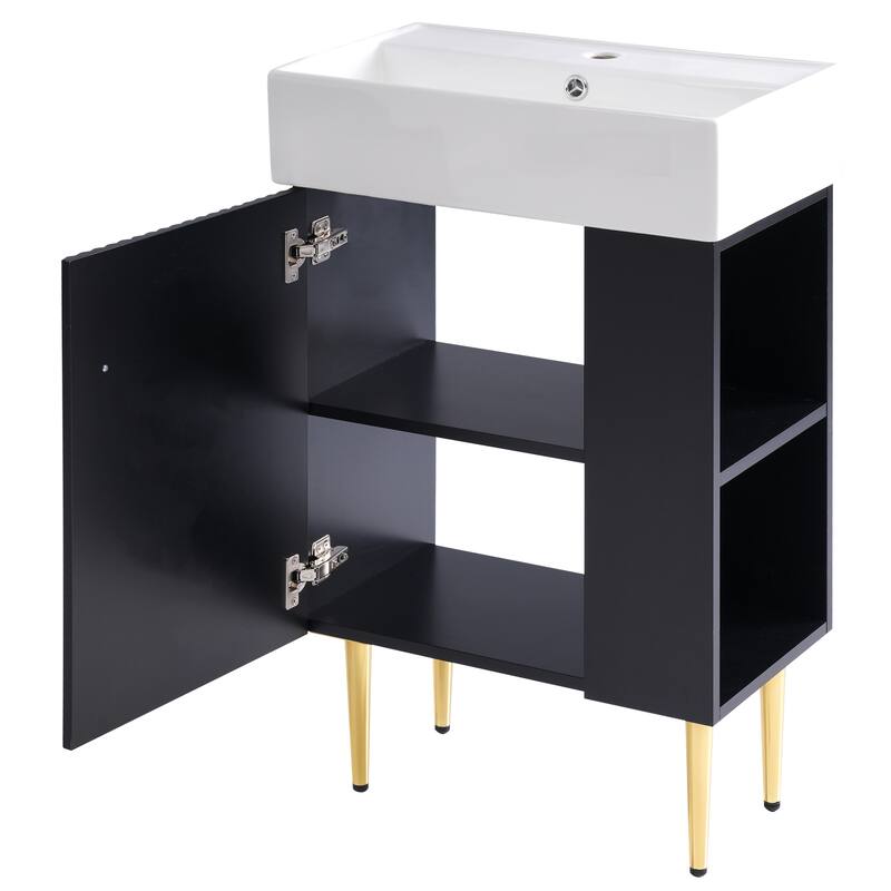 Compact Wave-Textured Bathroom Vanity with Side Open Storage