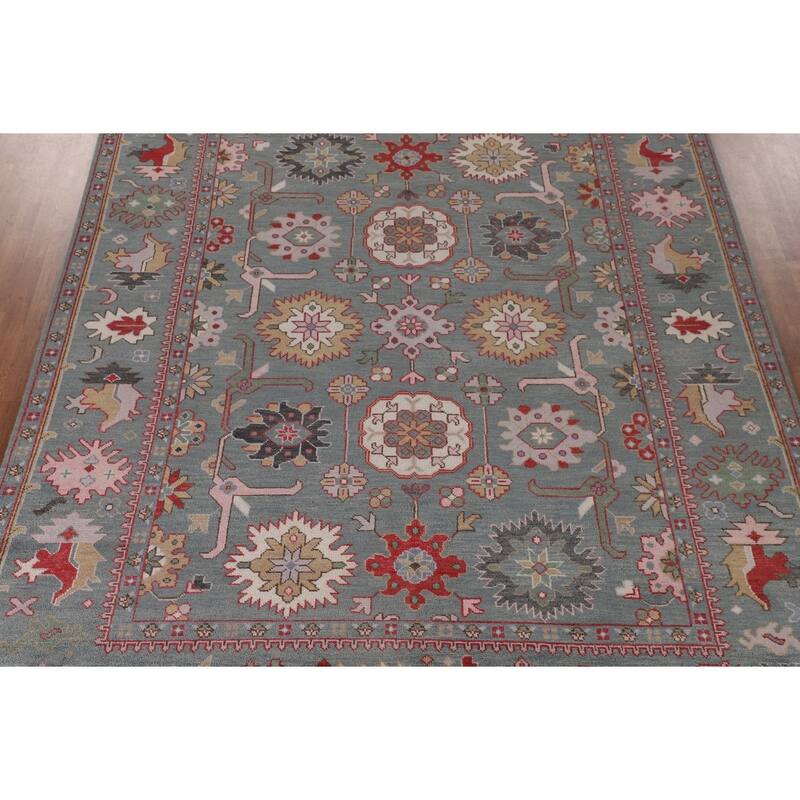All-Over Gray Floral Oushak Indian Area Rug Handmade Wool Carpet - 9'1"x 11'9"