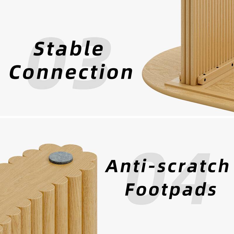 Large Oval Dining Table Seats 4-6 Modern Farmhouse Kitchen Table with Wood Strip Base for Home Living Room Kitchen Bar