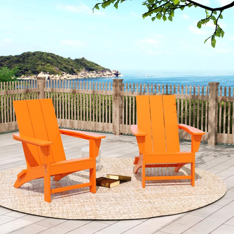 Polytrends Shoreside Folding Poly Eco-Friendly All Weather Outdoor Adirondack Chair (Set of 2) - Orange