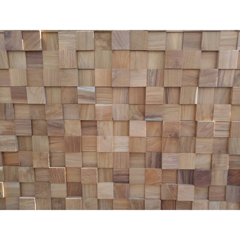 HomeRoots Brown 3D Embossed Block Teak Reclaimed Wood Decorative Wall Panels - 47.75' X '11.75' X '1.22