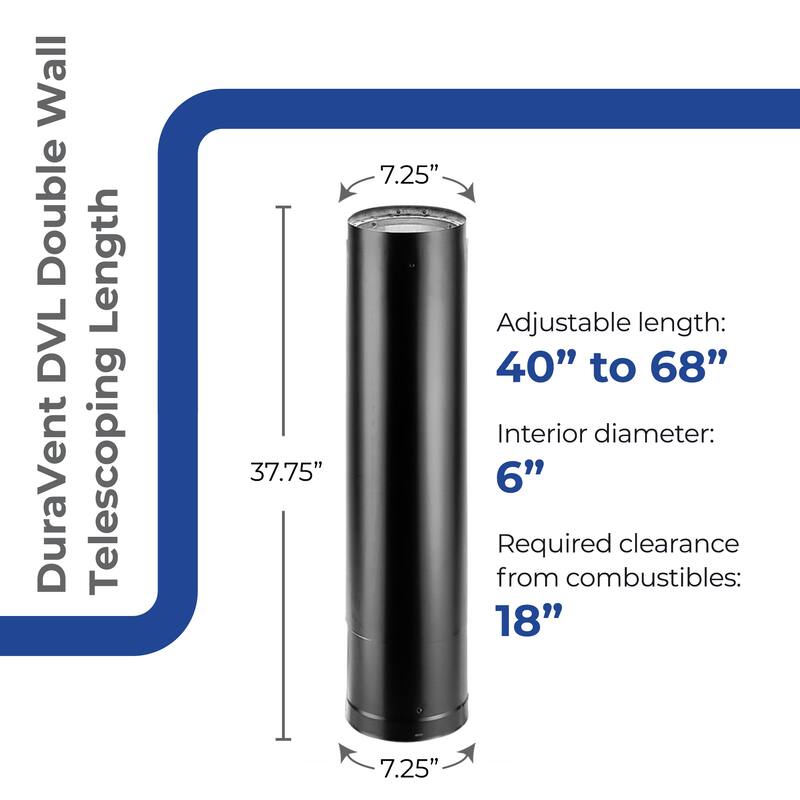DuraVent DVL 6DVL-68TA 6'' Double Wall Steel Telescoping Chimney Stove Pipe - 17.74
