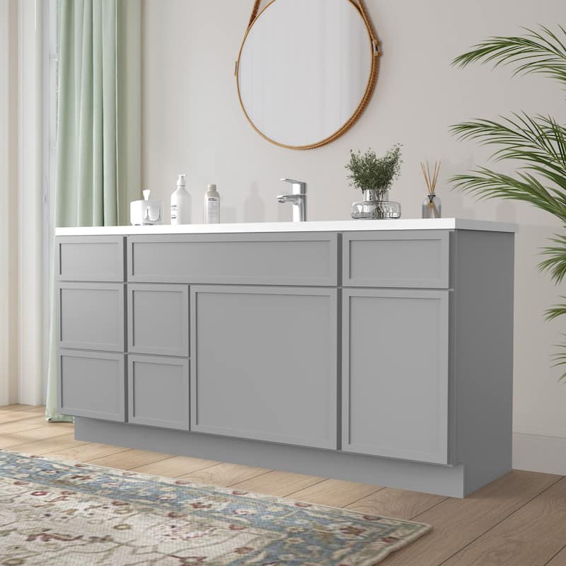 Vanity Art 66" Birch Freestanding Bathroom Vanity Cabinet without Top