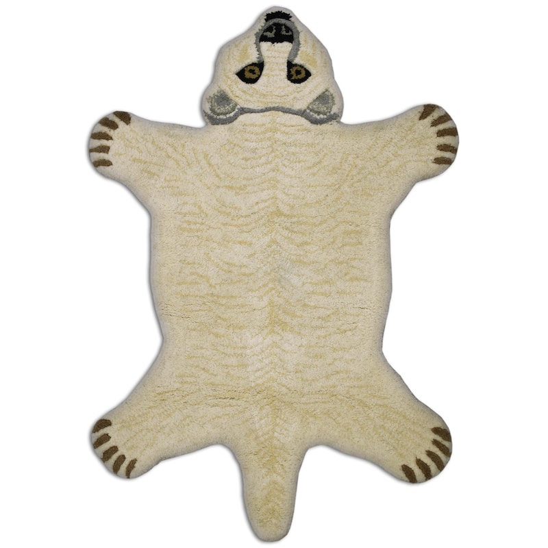 Fabstyles Animal Wool Printed Area Rag Rug Living Room, Hallway - Polar Bear - 3x5
