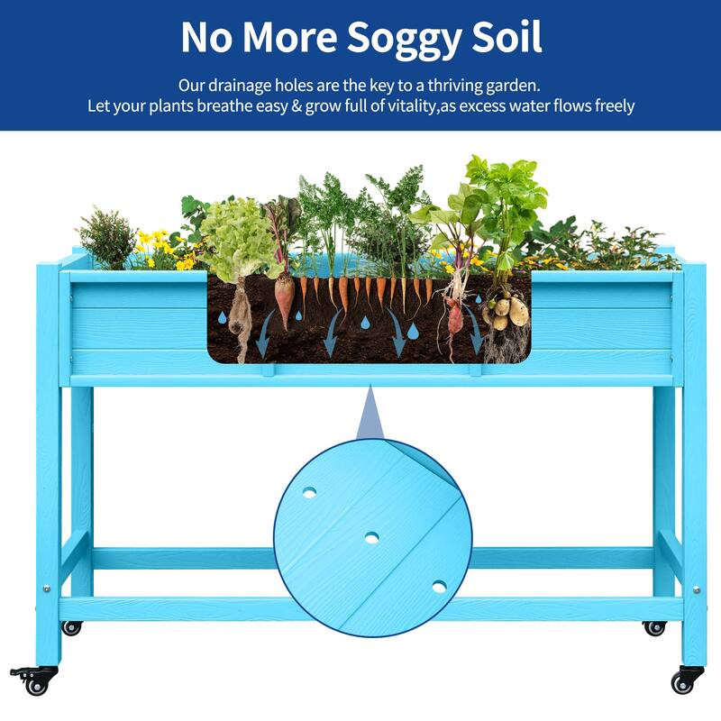 Moasis Raised Garden Bed Wood Mobile Elevated Planter Box Stand With Lockable Wheel