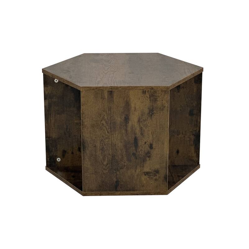 23.62" Wood Hexagonal Coffee Table with Storage Shelf