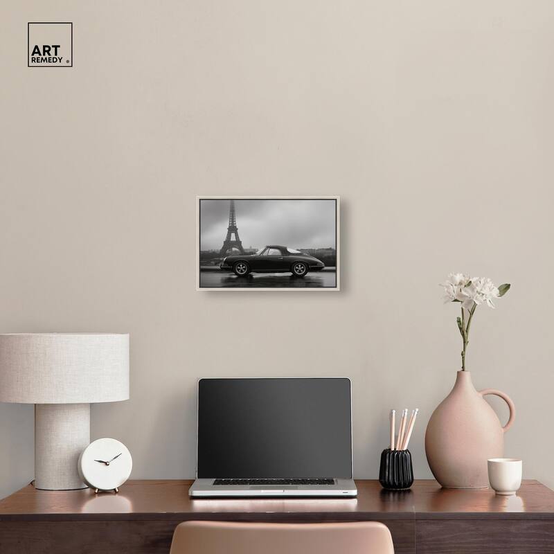 Classic Car and Eiffel Noir Canvas by Art Remedy