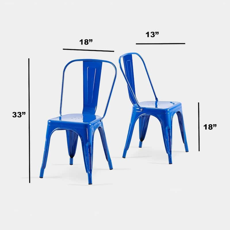 18" Modern Industrial Metal Stackable Dark Blue Dining Chair, 2PCS - 18" W X 18" D X 33" H