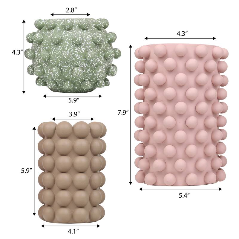 JONATHAN Y Maren Modern Minimalist Handmade Concrete Bubble Cylinder and Round Planter Set (Set of 3)