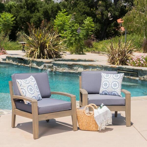 Grenada Outdoor Acacia Wood Club Chairs with Cushions (Set of 2) by
