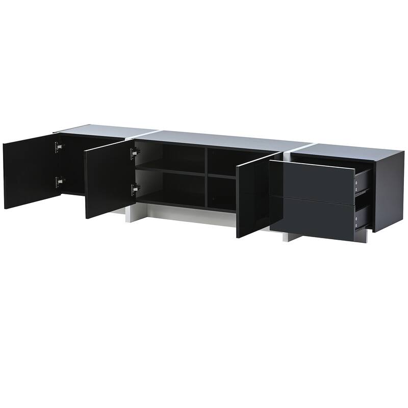 TV Console Table for TVs Up to 80", Modern TV Cabinet with High Gloss UV Surface