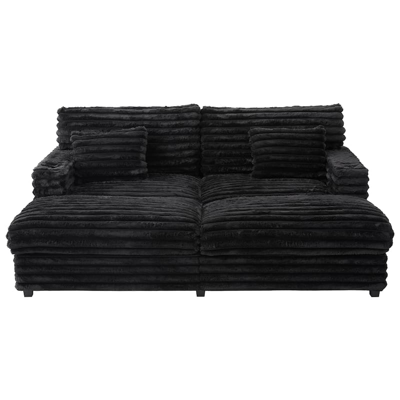 Plush Oversized Double Chaise Sofa with USB Charging, Cup Holders & Ultra-Deep Seating by Harper&Bright Designs
