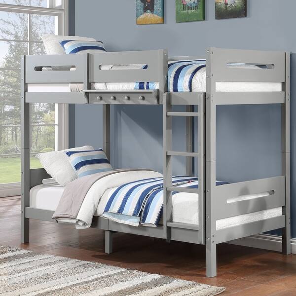 slide 2 of 5, Gray Twin/Twin Bunk Bed with Ladder Gray