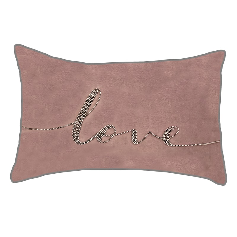 Edie At Home Celebrations Beaded 'Love' Decorative Pillow 12x18 - Purple