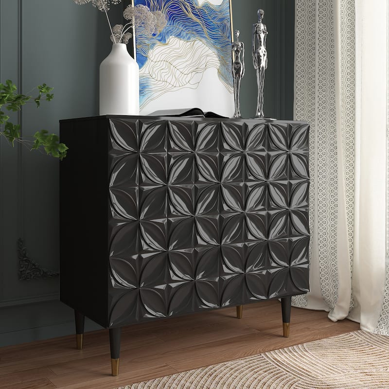Clihome 2 Door Sideboard Glossy Locker Media Storage Accent Cabinet - Black