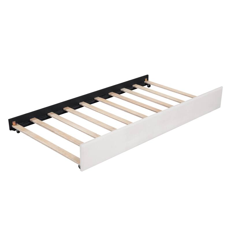 Twin Size Stylish Velvet Daybed with Trundle, Beige