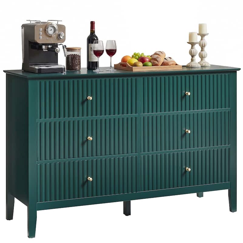 6 Drawer Dresser Fluted Modern with 5 Colors Available | High Weight Capacity Wood Dresser for Bedroom