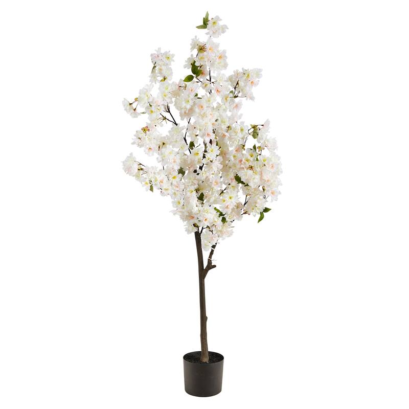 5' White Cherry Blossom Artificial Tree in Black Pot