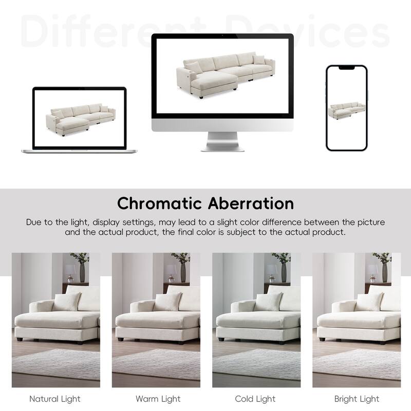 Modern L Shaped Cloud Couch with USB Charging, Cup Holder, and Deep Seat Chaise, Comfy Corduroy Sofa Bed for Living Room