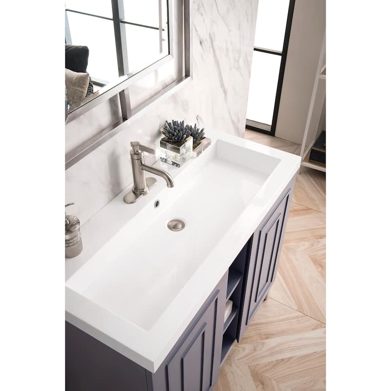 James Martin Vanities Alicante 39.5" Single Vanity Cabinet, Gray Smoke, w/ White Glossy Composite Stone Countertop
