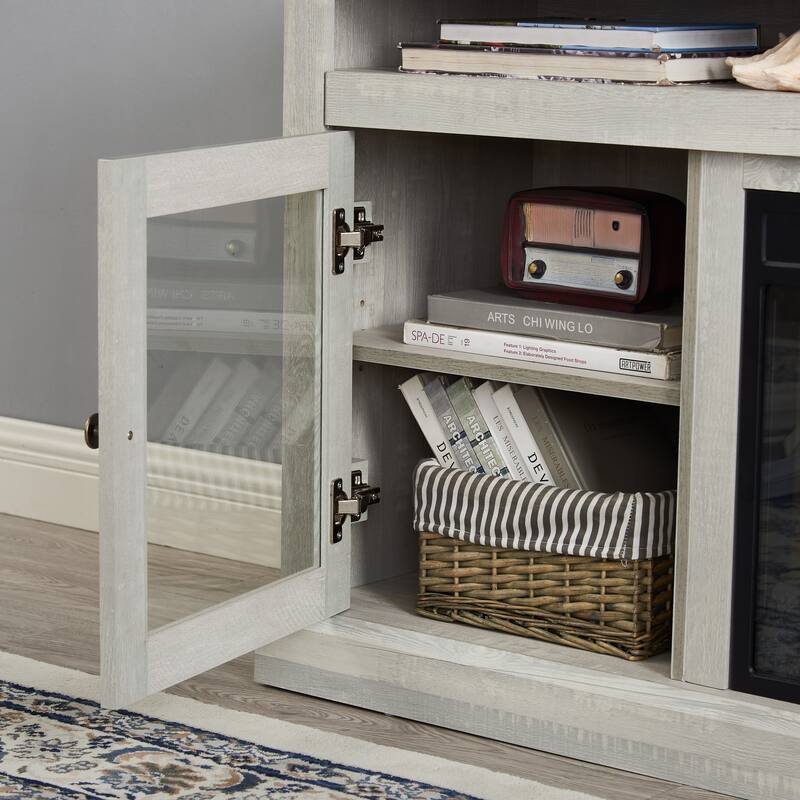 Contemporary TV Media Stand Modern Entertainment Console with 18" Fireplace Insert for TV Up to 65" with Open and Closed Storage
