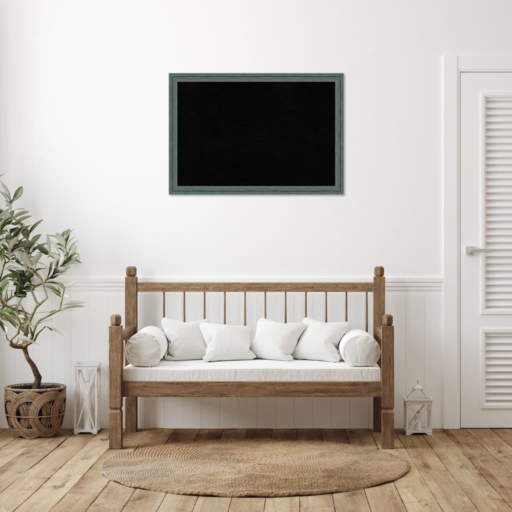 Upcycled Teal Grey Wood Framed Black Corkboard Bulletin Board