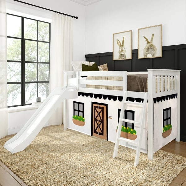 slide 2 of 23, Max and Lily Classic Twin-Size Low Loft with Easy Slide and Curtain White