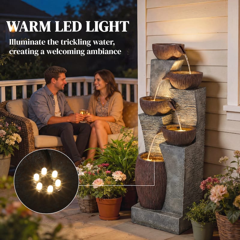 Outsunny Outdoor Water Fountain with 5-Tier Crock Design, 51.2" Tall Cascading Waterfall Garden Fountain