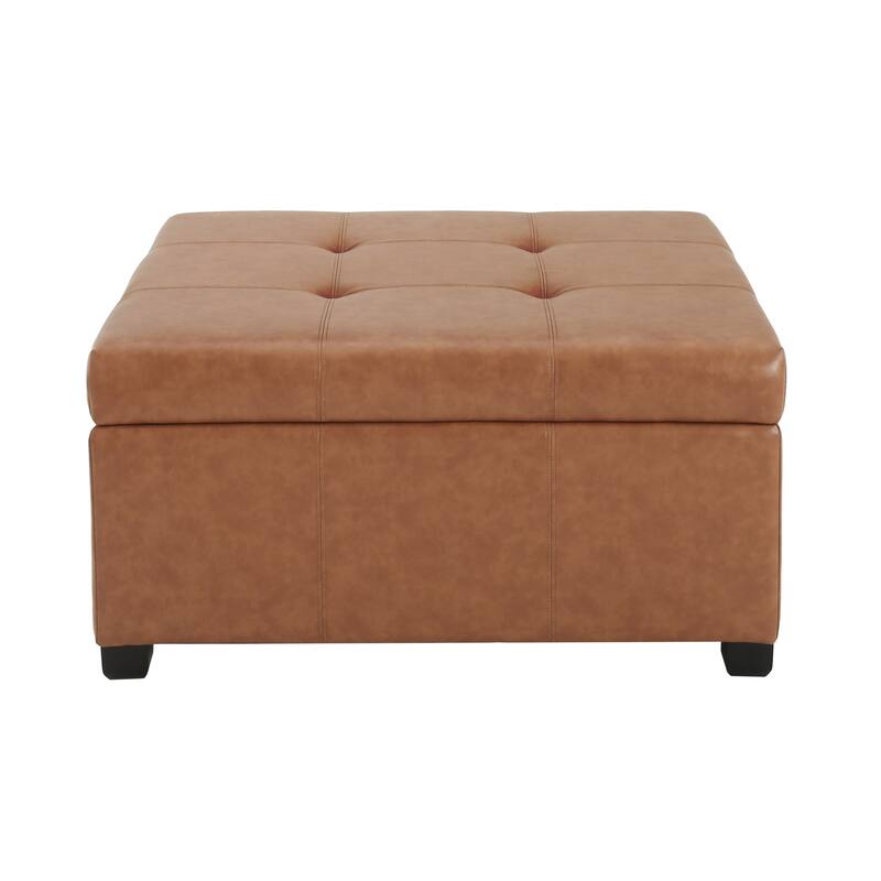 Faux Leather Tufted Storage Ottoman - Tan Multi-Functional Home Piece