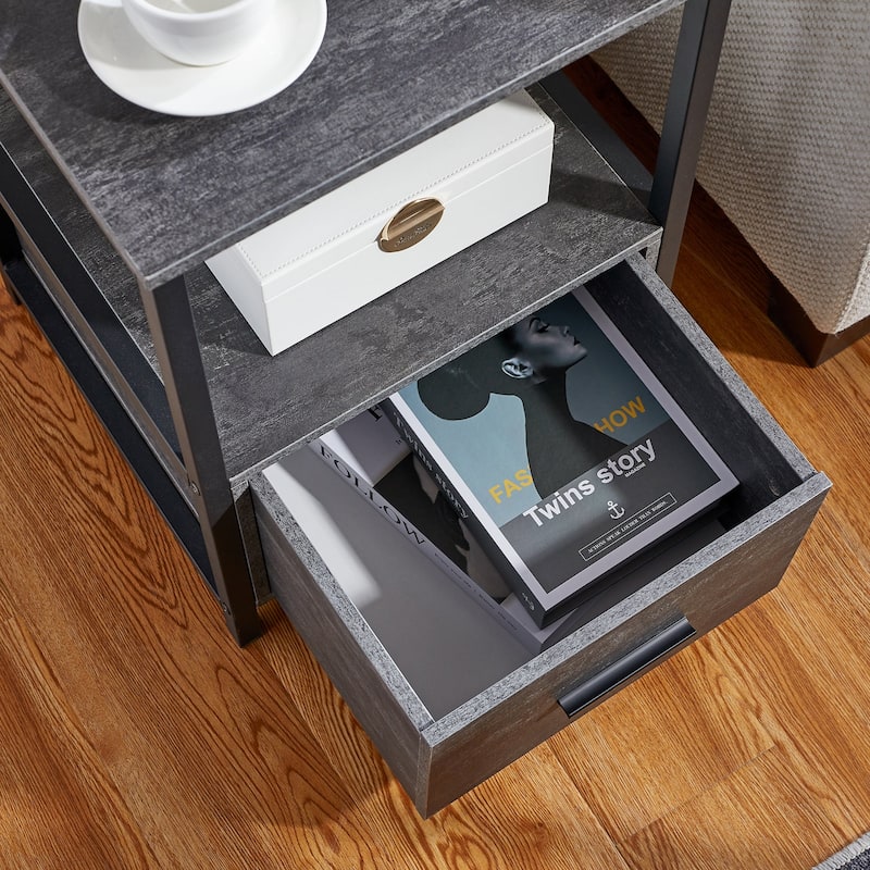 Javlergo (Set of 2) 1-Drawer Nightstand, Modern Square End Side Table for Bedroom, Living Room