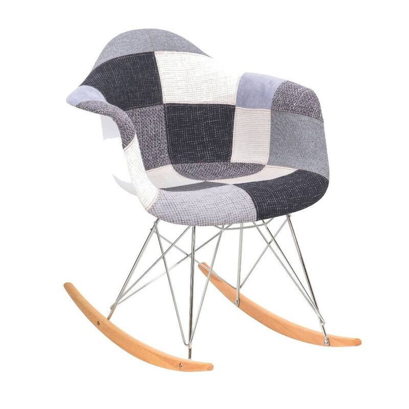 Wilson Twill Fabric Nursing Rocking Chair with Eiffel Base, Accent Armchair for Living Room & Bedroom - Patchwork