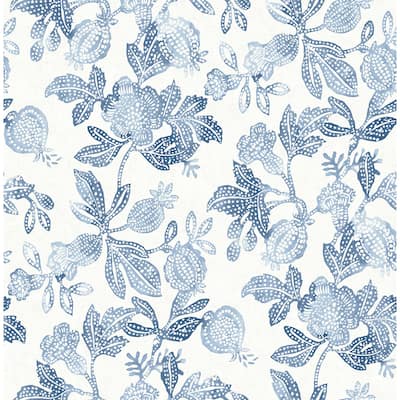 A-Street Prints Beach Rose Blue Floral Fruits Wallpaper