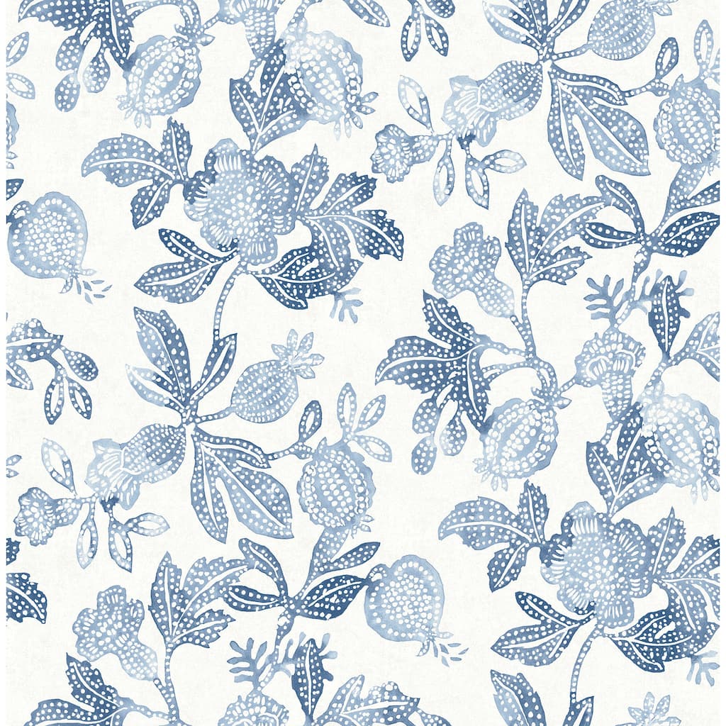 A-Street Prints Beach Rose Blue Floral Fruits Wallpaper