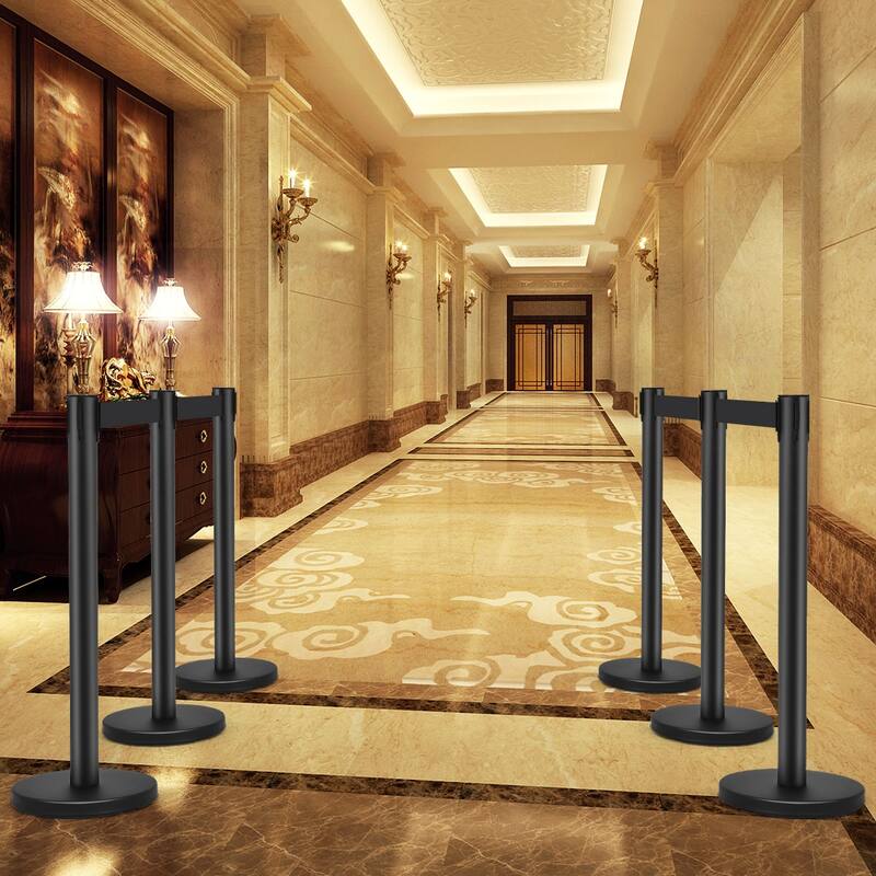 Costway 6Pcs Black Stanchion Posts Queue Pole Retractable Belt Crowd - See details