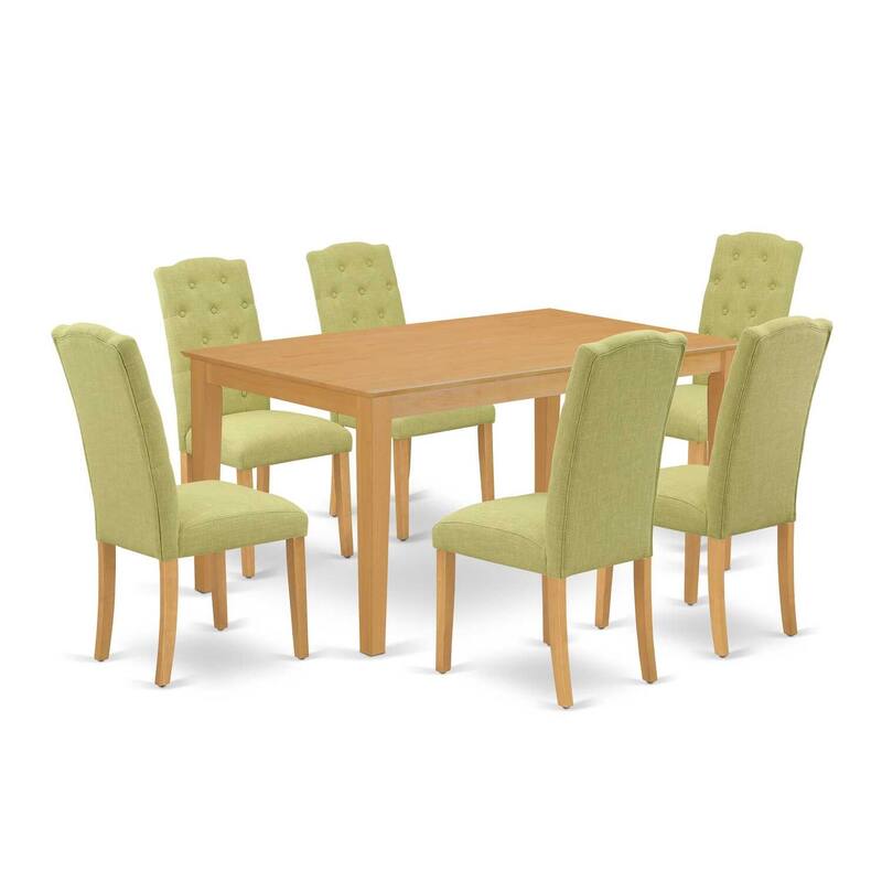 HomeStock 7-Piece Rectangle Natural Oak Finish Solid Wood Top Dining Table with 6-Parson Chairs with Lattice Back