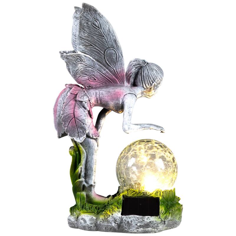 Solar Lighted Fairy with Gazing Ball Outdoor Garden Statue - 11"