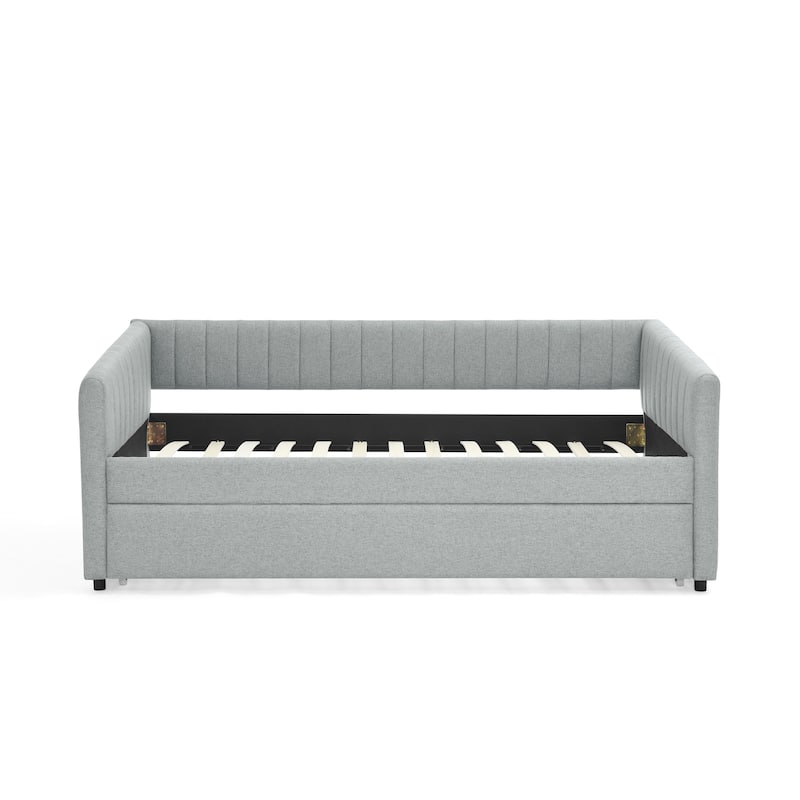 Twin Size Daybed Vertical Stripes Upholstered Sofa Bed with Trundle