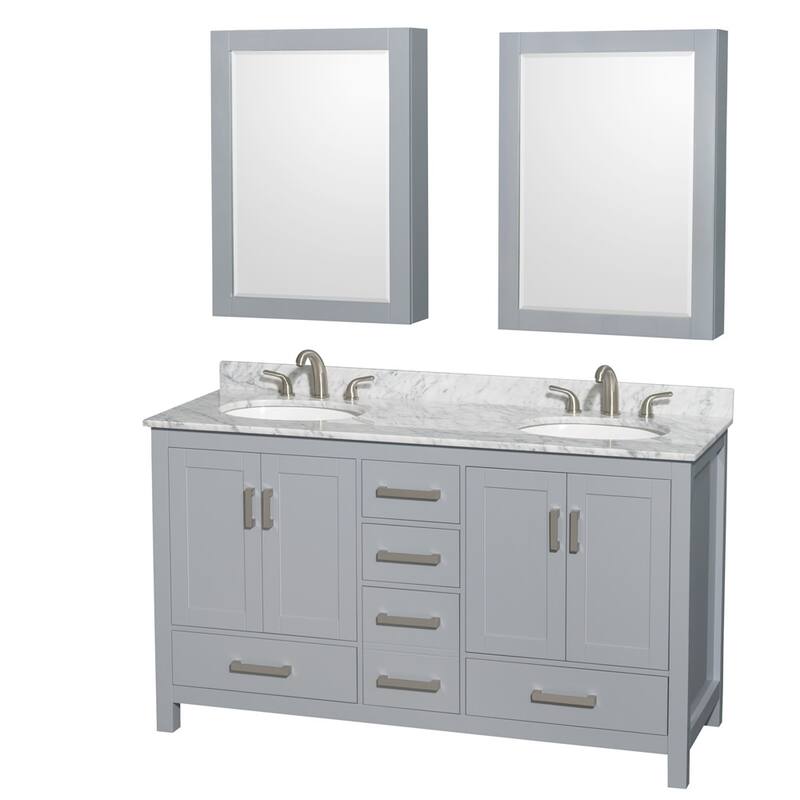 Wyndham Collection WCS141460DUNOMED Sheffield 60" Free Standing Double - Gray / White Carrara Marble Top / Brushed Chrome - Steel Finish